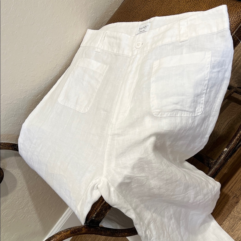 Brand New without tags Nicole Miller White 100% Linen Wide Leg Lightweight Pants